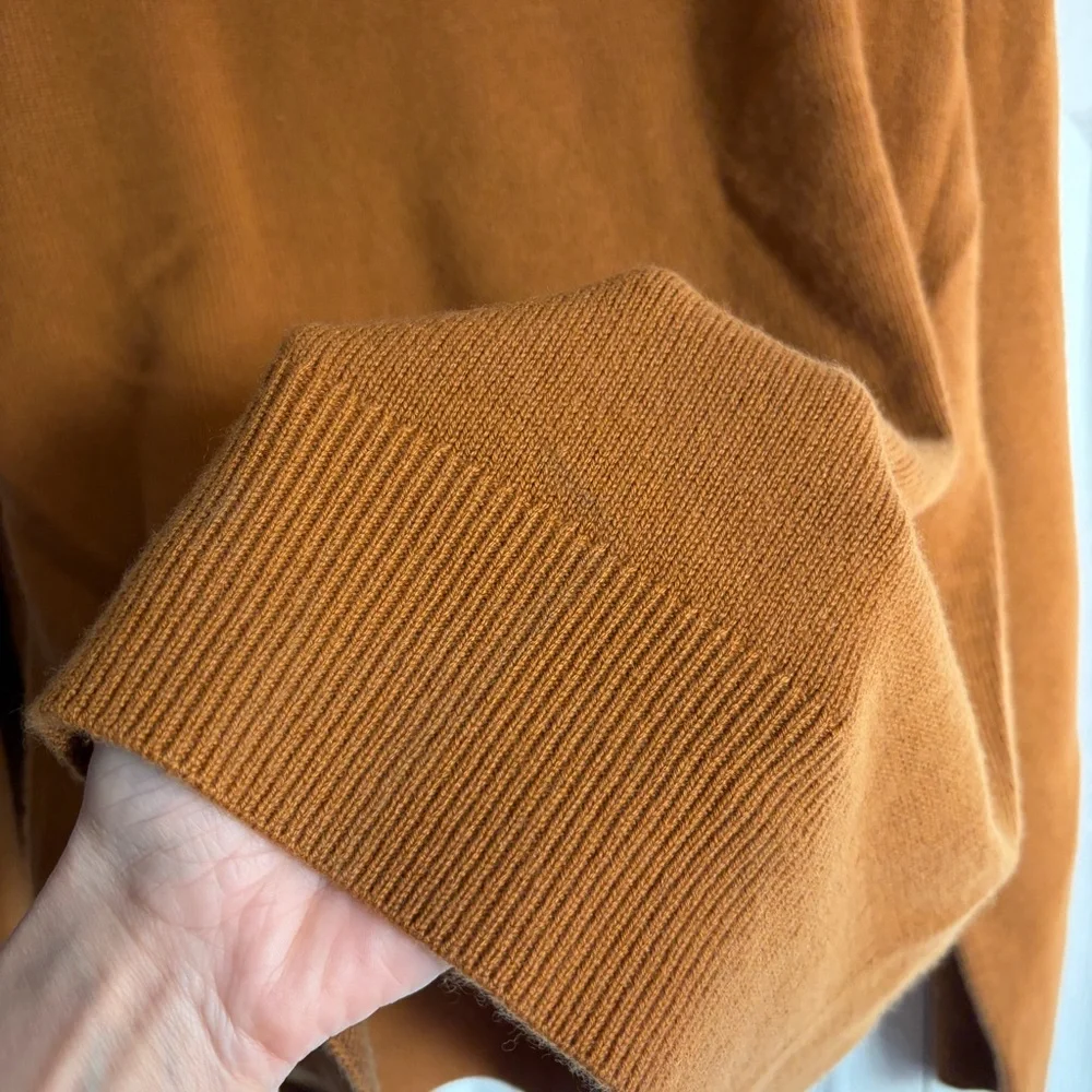 TSE 100% Pure Cashmere V-Neck Sweater in Golden Orange Yellow